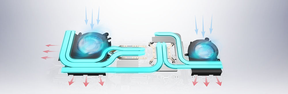 Dual Fans and 6 Heatpipes Cooling System.