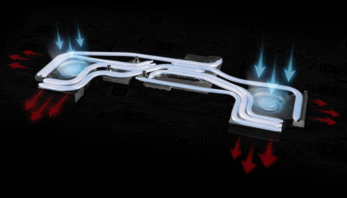 Cooling system - 2 fans and 8 heatpipes