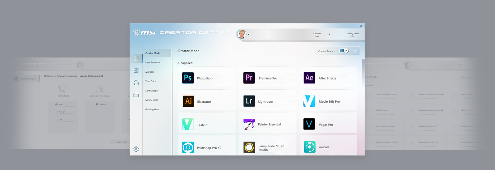 Software UI of Creator Center