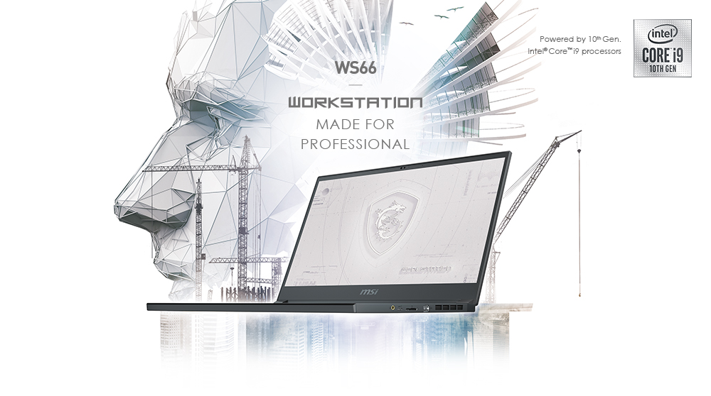 Hero Image: The text says: WS66 WORKSTATION MADE FOR PROFESSIONAL.
