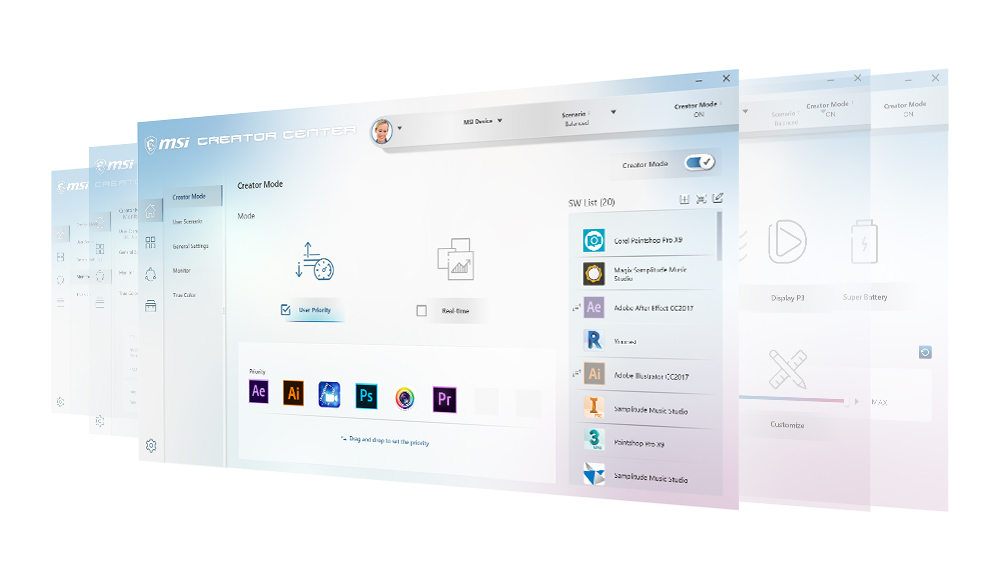 The user interface of MSI Software Creator Center 