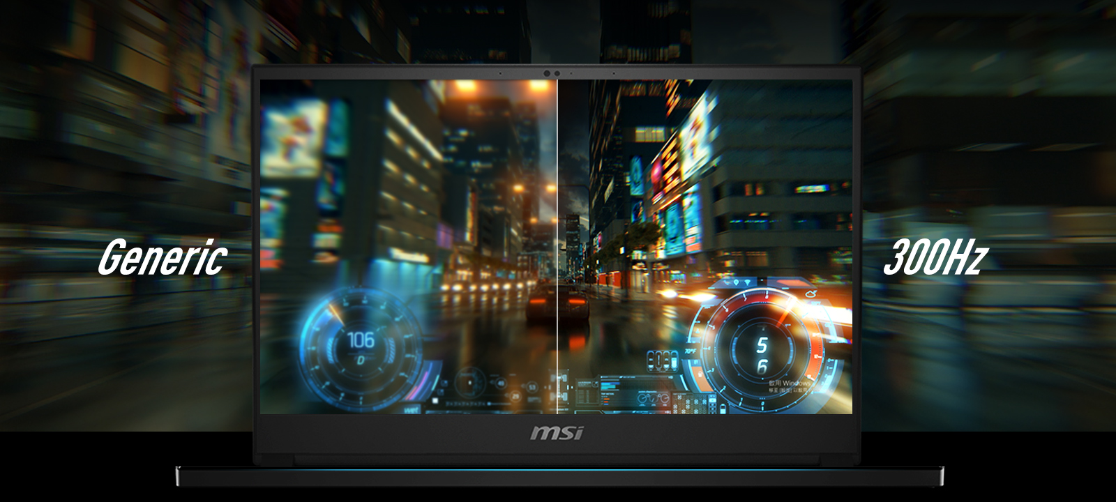 An image showing on the screen has been separated into two parts. Left is Generic display and right is display effect of 300Hz screen.