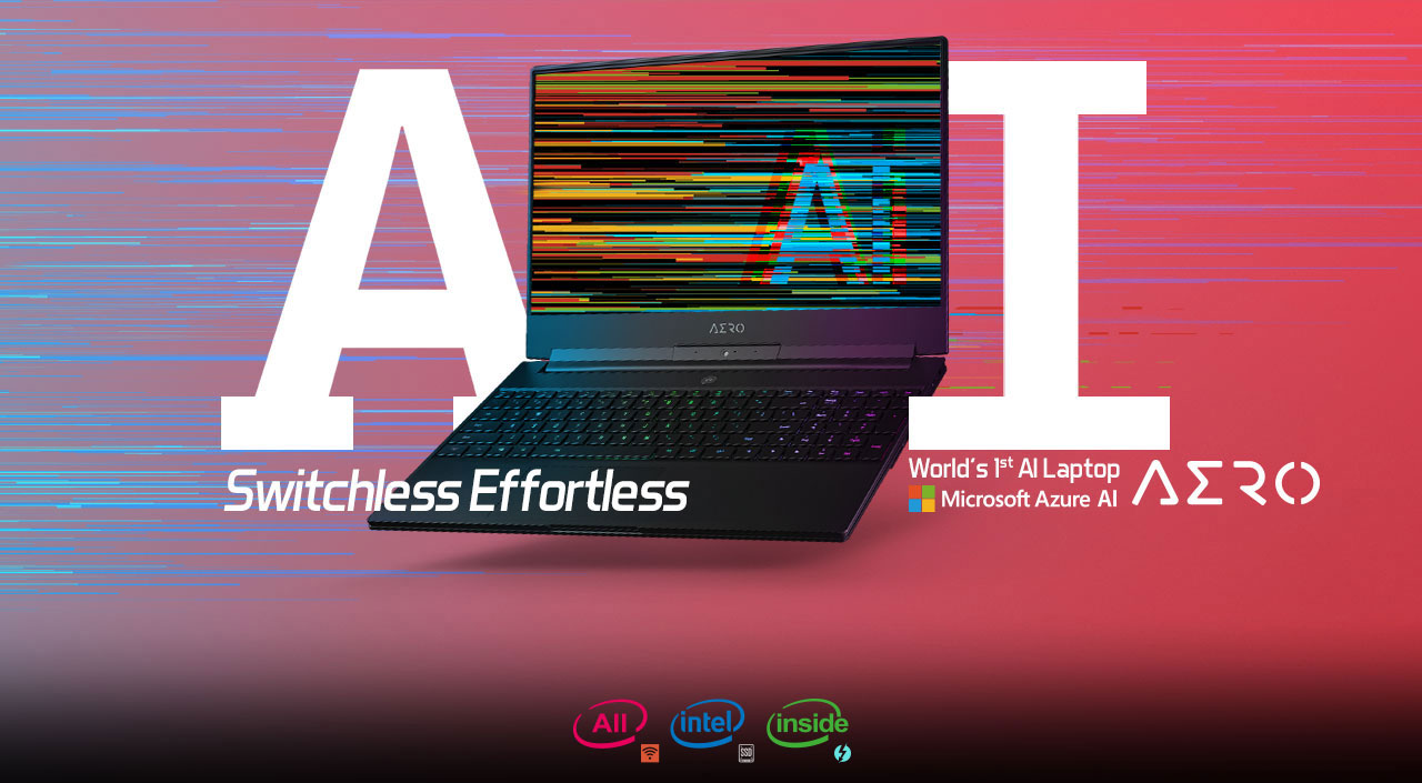 the laptop with a colorful image as screen showing AI
