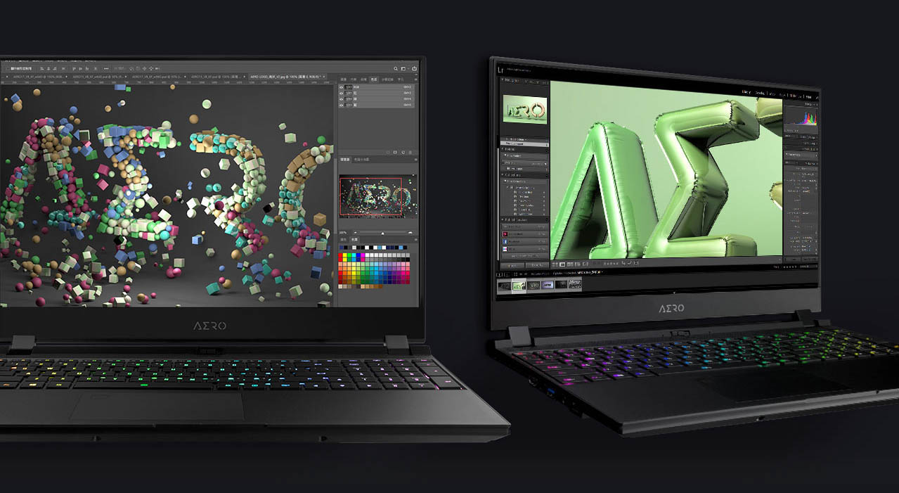 Images of Gigabyte Aero 17 HDR: front and angled view.