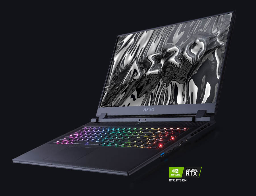 Images of Gigabyte Aero 17 HDR: front and angled view.