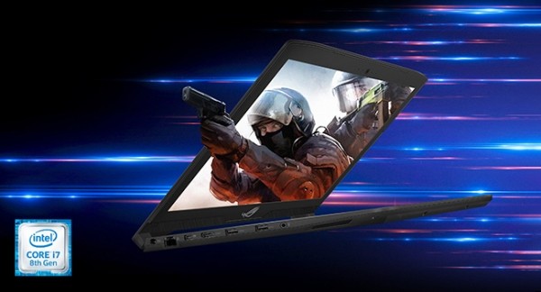 counter-strike operatives coming out from the slightly open ASUS ROG STRIX GL703