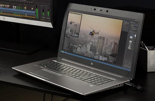 Open HP ZBook Angled to the Left with Photoshop Open