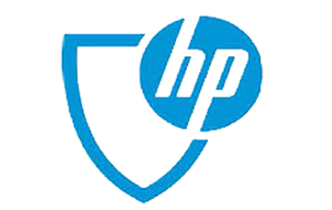 HP logo next to a shield icon