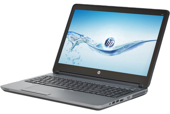 HP ProBook 650 G1 angled to left showing a water picture