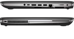  Left and right side view of closed HP ProBook 640 G2, showing ports and slots