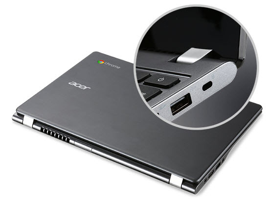 a close look of the hinge of Acer Chromebook 11 C740