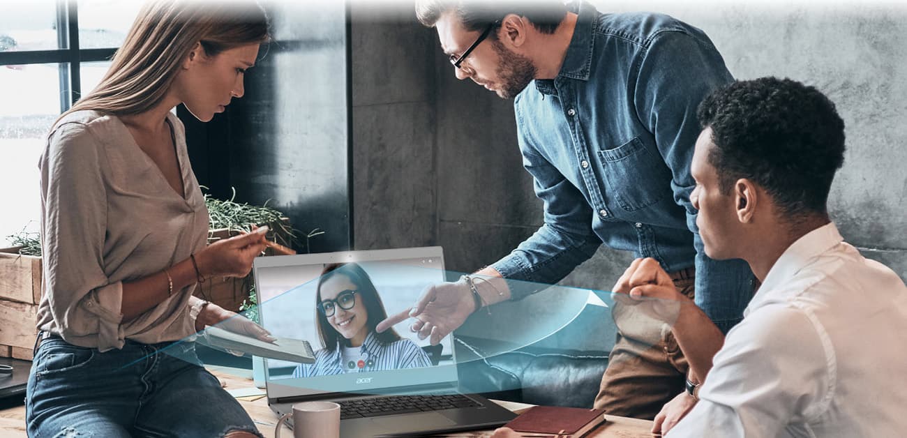 three people are having video conference via Acer Chromebook 715