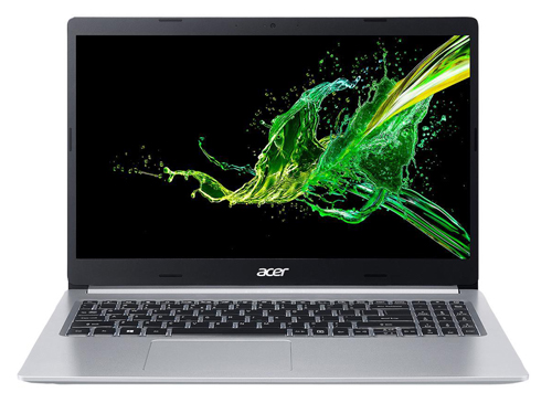 An opened laptop has its display showing a splash of green and yellow painting pigment