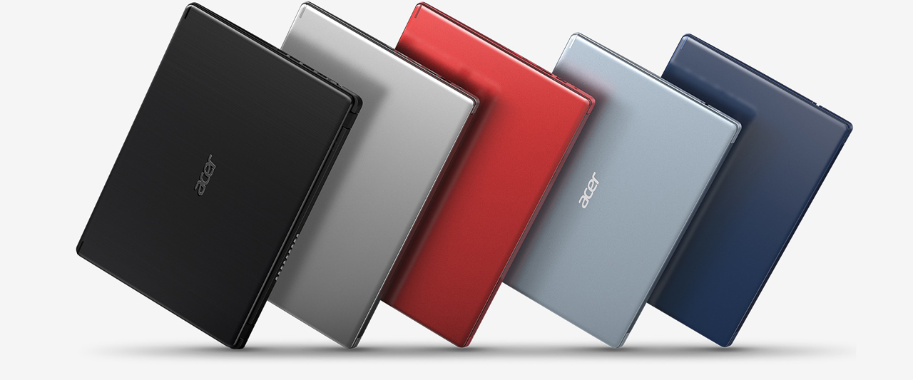 Laptops of five different colors are presented