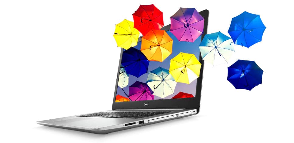 17.3-inch FHD display showing colorful umbrellas