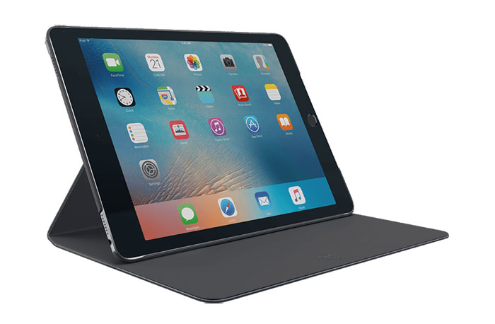 ipad with the logitech case in standing tent mode