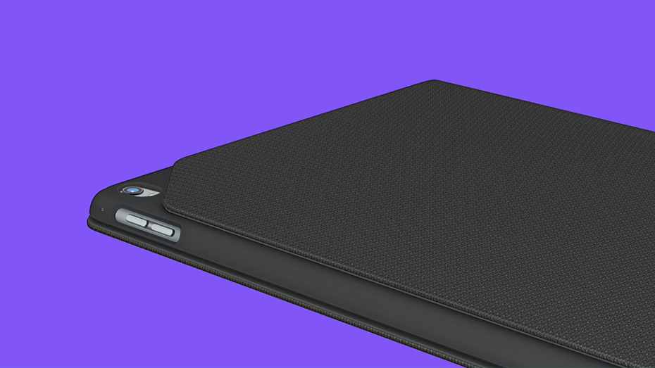 close up of the back of the case with a purple background