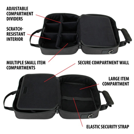 
Universal Portable Electronics Carrying Case with Custom Storage Compartments , Adjustable Shoulder Strap & Padded Interior by USA GEAR