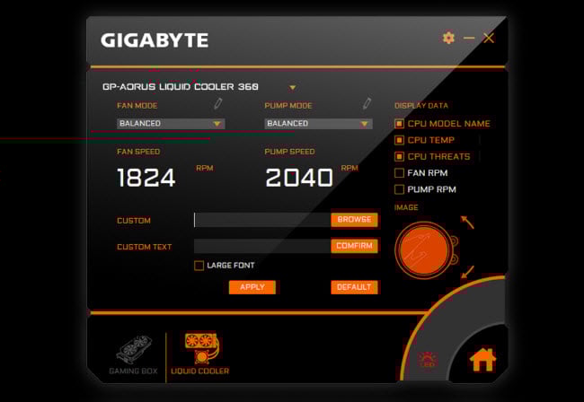 the interface of AORUS Engine