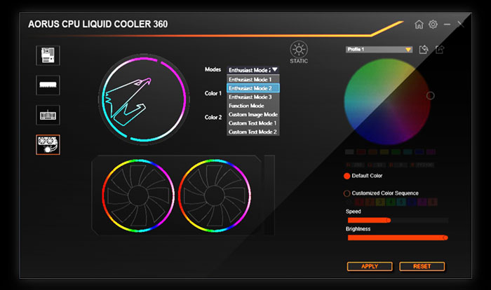 the interface of RGB FUSION 2.0
