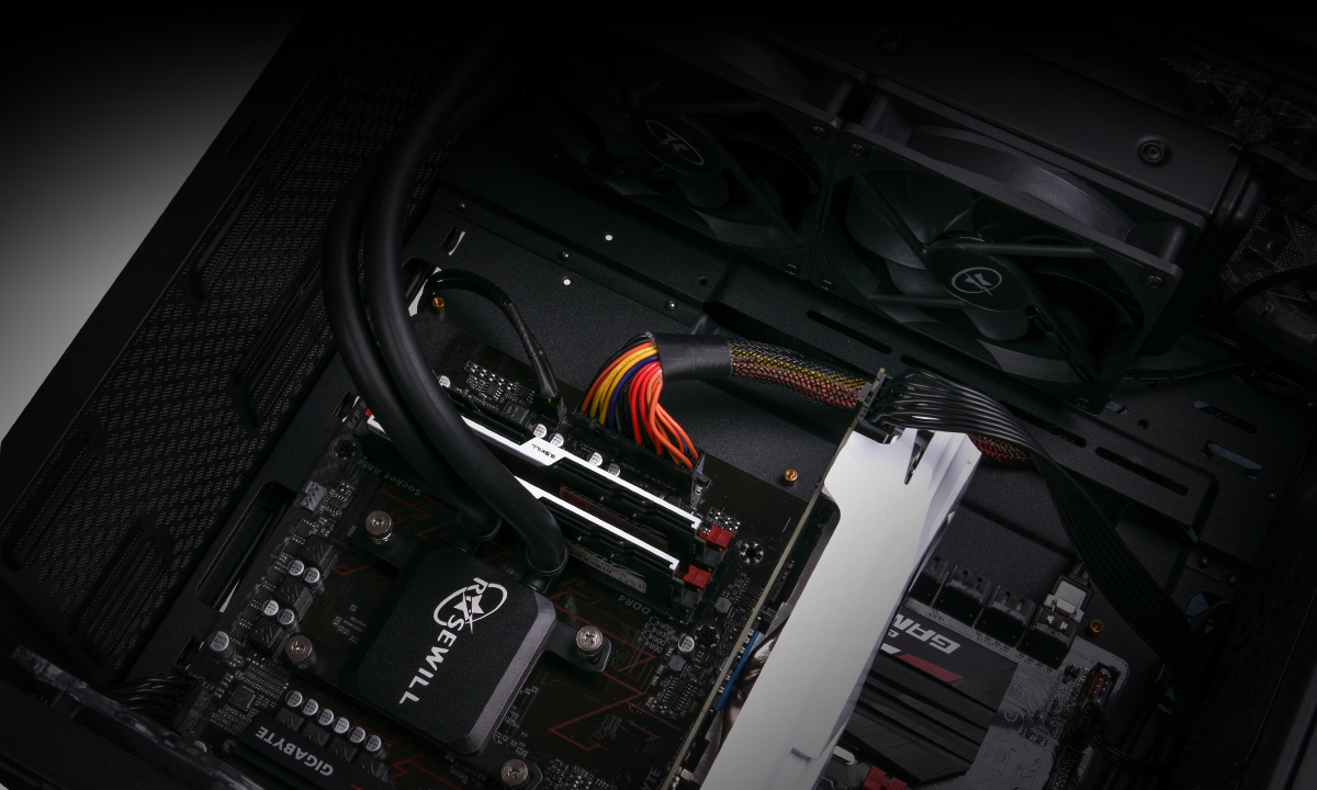 The Rosewill Liquid CPU Cooler installed in an open case with fully installed components