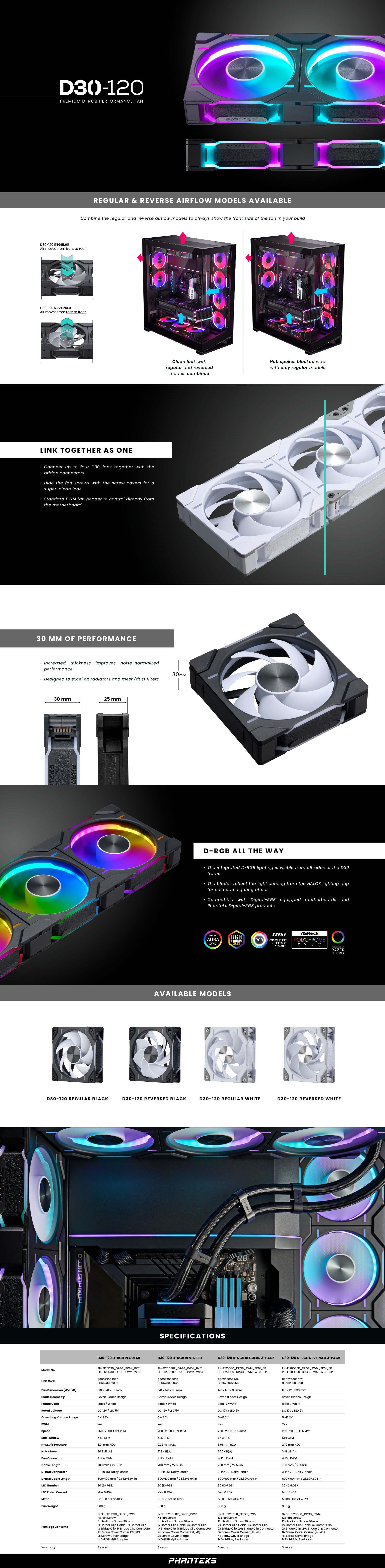 Phanteks D30-120 Regular D-RGB Noir (x3) - Ventilateur boîtier - Garantie 3  ans LDLC