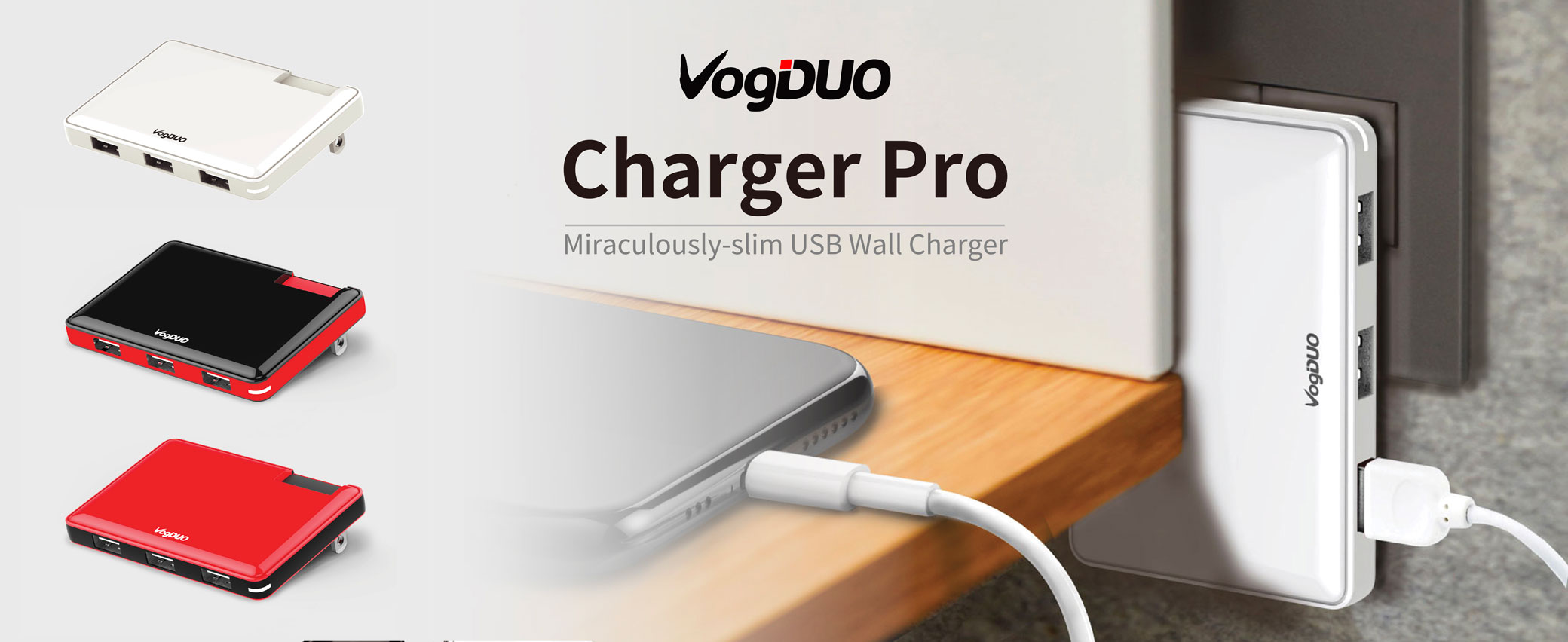 VogDUO Black 3 Ports USB Quick Charge Wall Charger