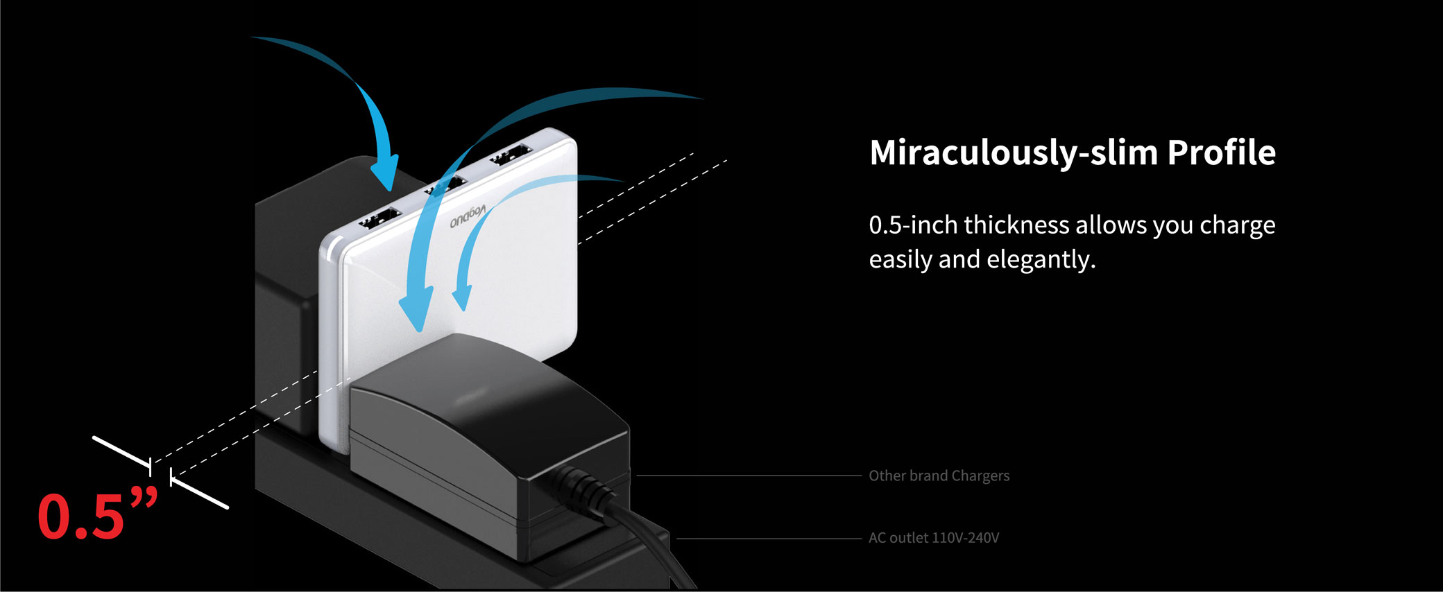 VogDUO Black 3 Ports USB Quick Charge Wall Charger