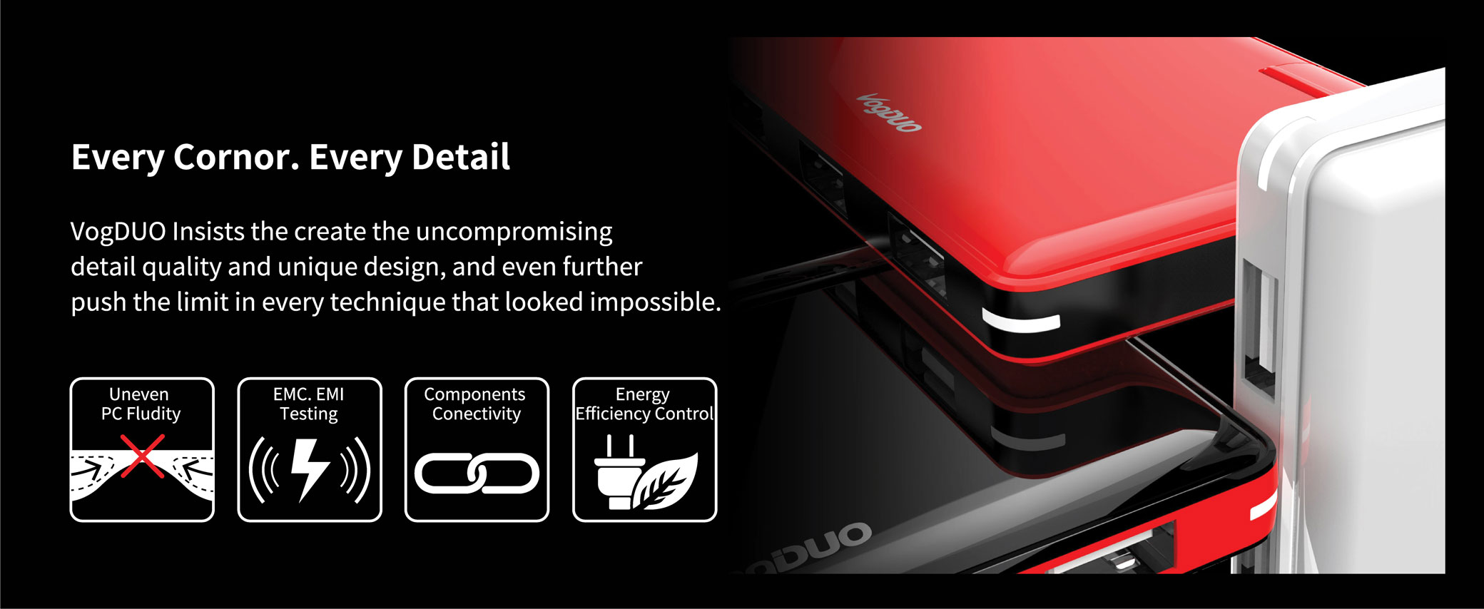 VogDUO Black 3 Ports USB Quick Charge Wall Charger