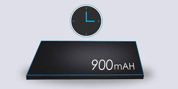 A clock above a 900mAH battery