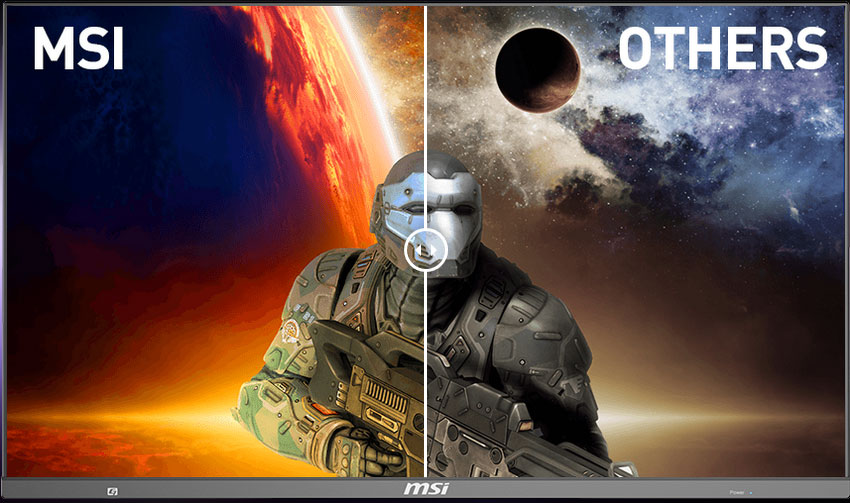  one shooting game image ssplited into two, showing different effect of MSI and other
