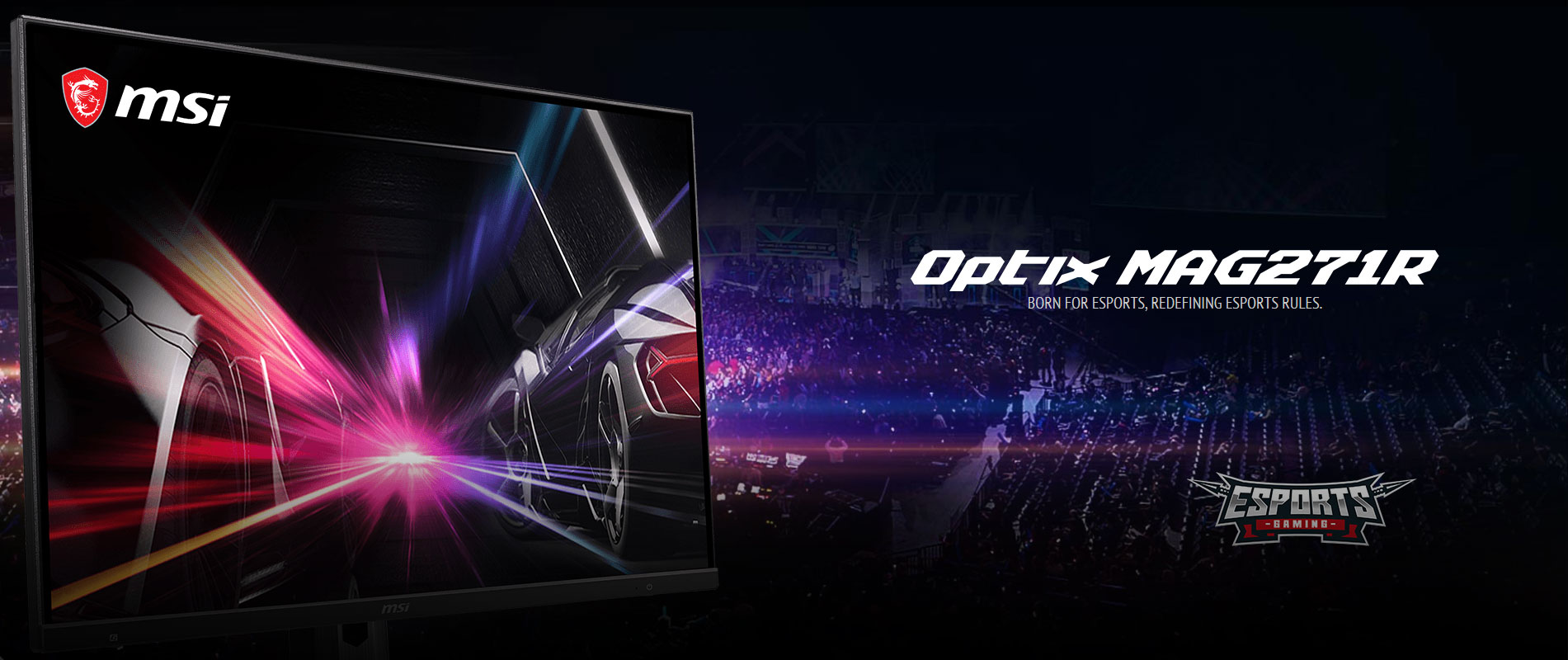 OPTIX MAG271R monitor with a racing car as screen