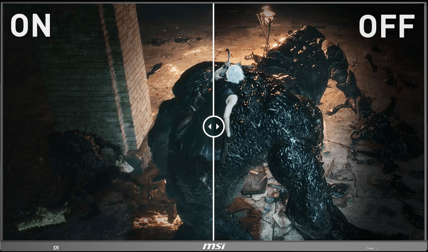 one image splited into two, showing different effect between night version on and off