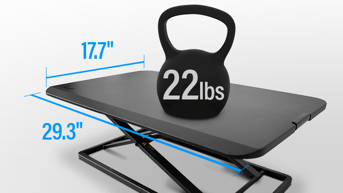 the size of the desk riser table and fit a multi-screen workstation up to 22 pounds 