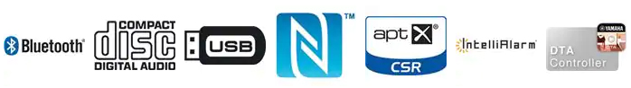 Bluetooth icon, Disc compact icon, USB icon, NFC icon, APX icon, IntelliAlarm icon, DTA Controller