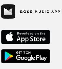 Bose Music App icon, App Store icon and Google Play icon