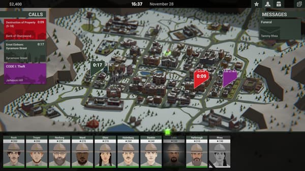 This Is the Police 2 Screenshot Showing an Overhead Map and Roster of Police Officers