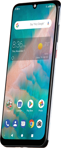 a phone facing left in a blue background