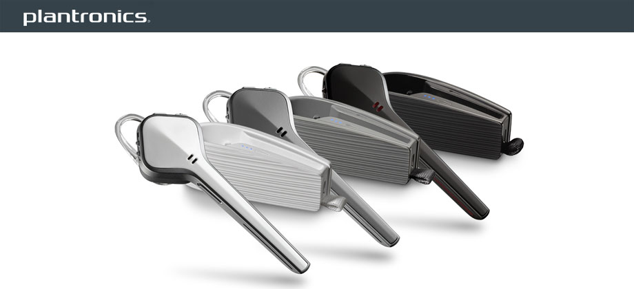 Three Voyager Edge Headsets in White, Gray and Black