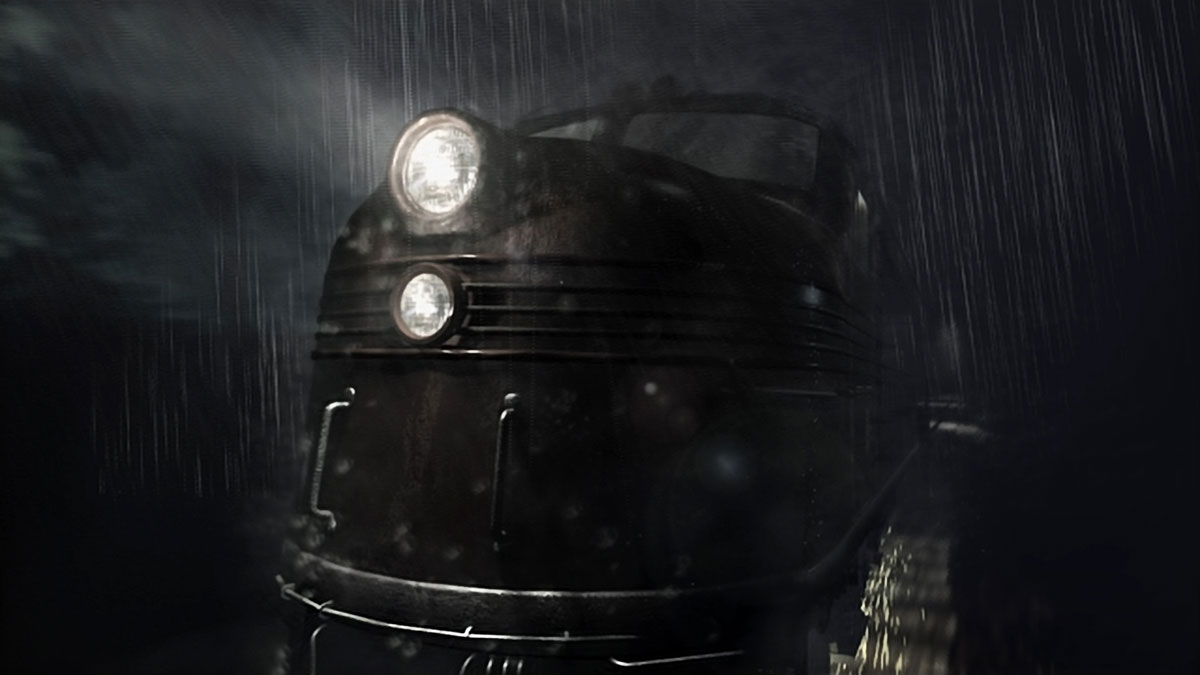 Resident Evil Origins Collection Screenshot Showing an Oncoming Train Moving to the Left