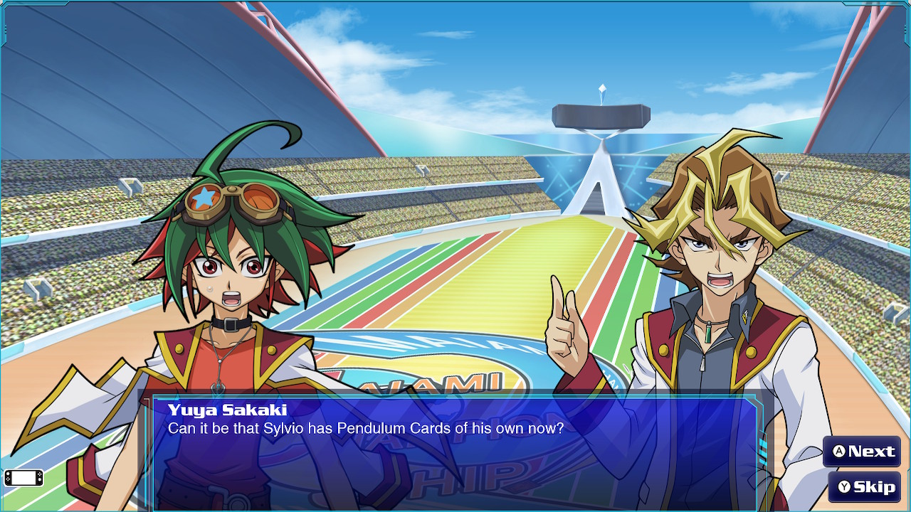 Game screenshot of dialog between two characters outside a duelist arena