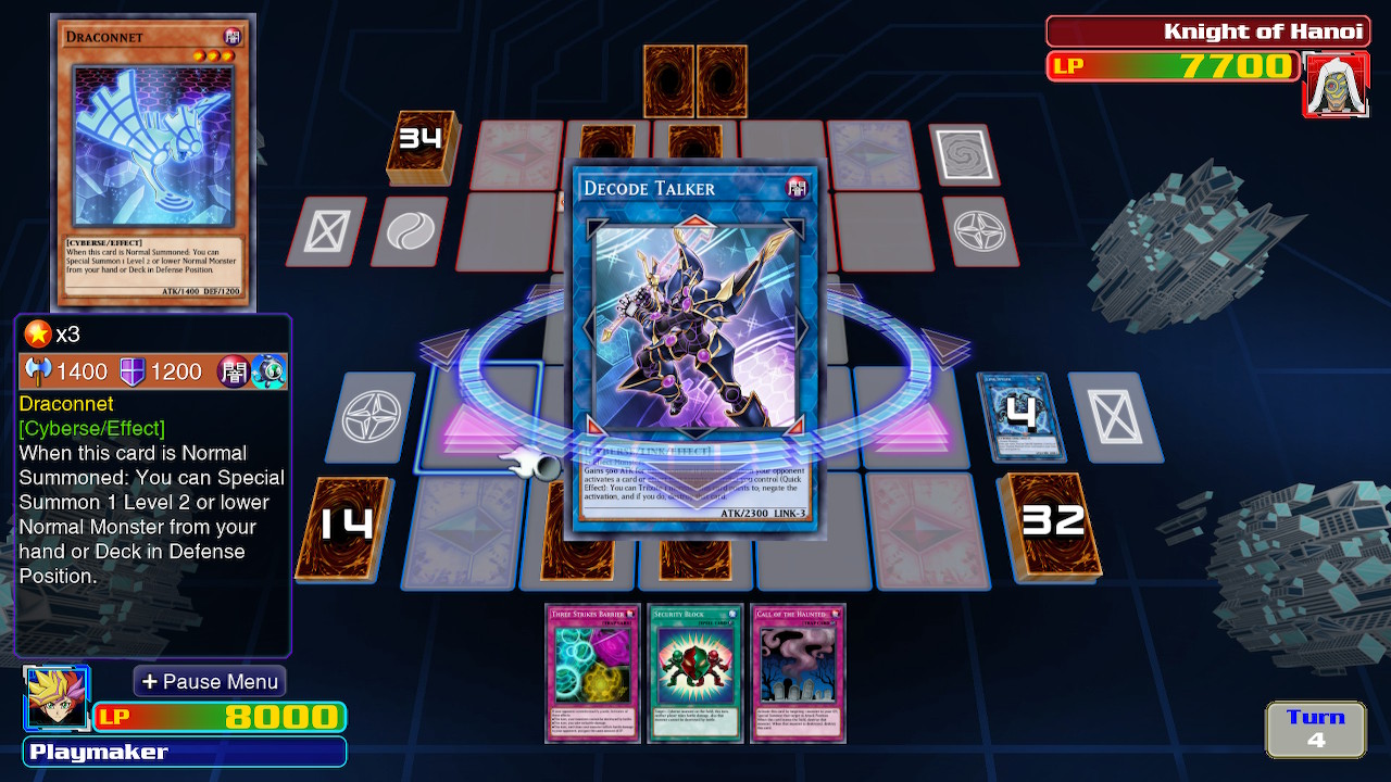 In-Game Screenshot of the Duelist Board with an In-Process game, the Decode Talker Monster Card Is Being Played