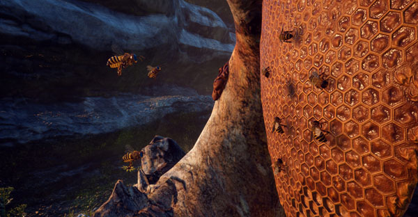 screenshot for Bee Simulator showing bees at a honey hive