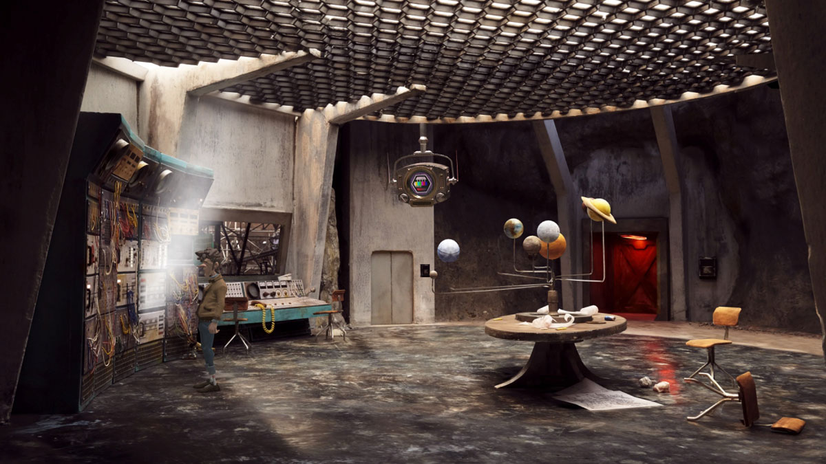 Truberbrook screenshot showing the character in an abandoned research facility