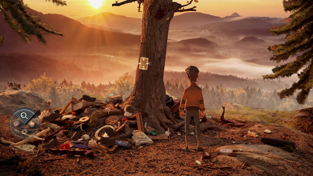 Truberbrook screenshot showing at a mountain summit next to a tree and some debris