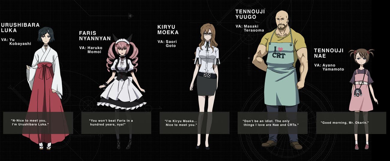 characters sheet 2 including: Urushibara Luka, Faris Nyannyan, Kiryu Moeka, Tennouji Yuugo and Tennouji Nae