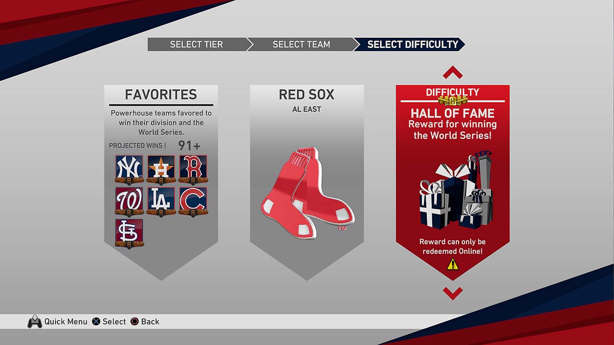 UI showing favorites, team selection and difficulty selection