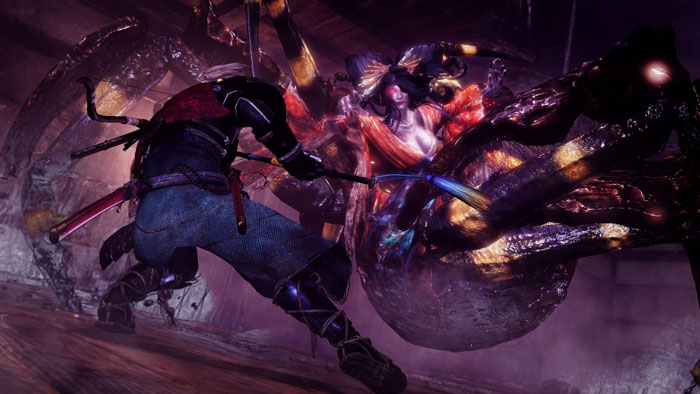 a male character fighting with a grotesque woman