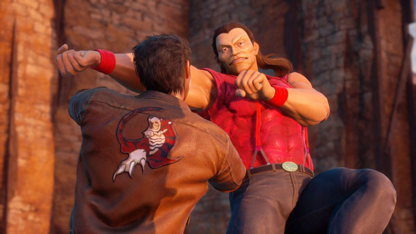 Shenmue 3 Screenshot Showing Ryo fighting and training with a long-haired man