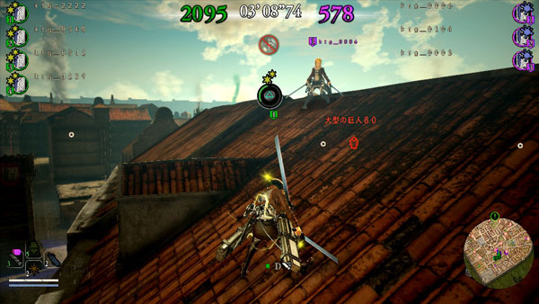 A Scout with ODM Gear and Blades Drawn Running Up on a Roof Next to Another Scout